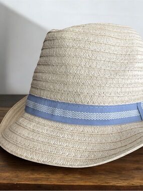 Boys Woven Straw Fedora with Blue Trim